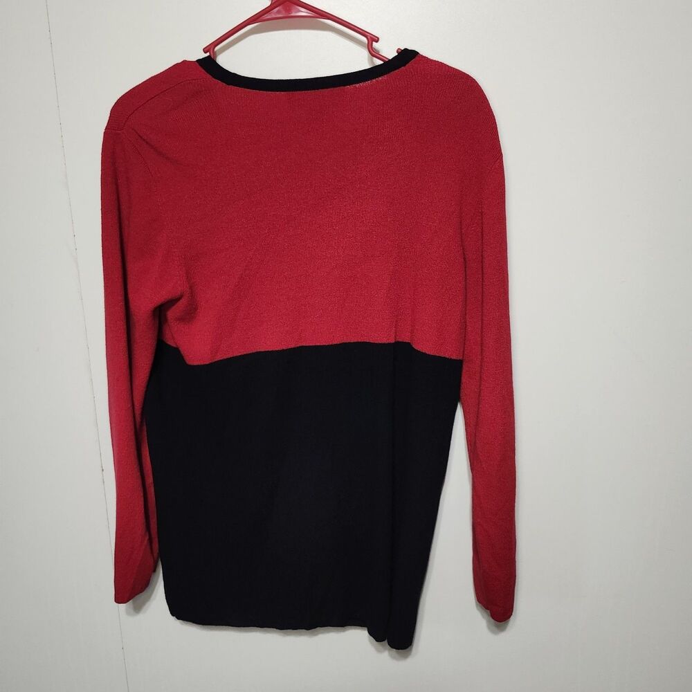 Preston & York Red Black Colorblock Y2k Ivy League Cardigan Sweater V-Neck Small - Picture 5 of 10